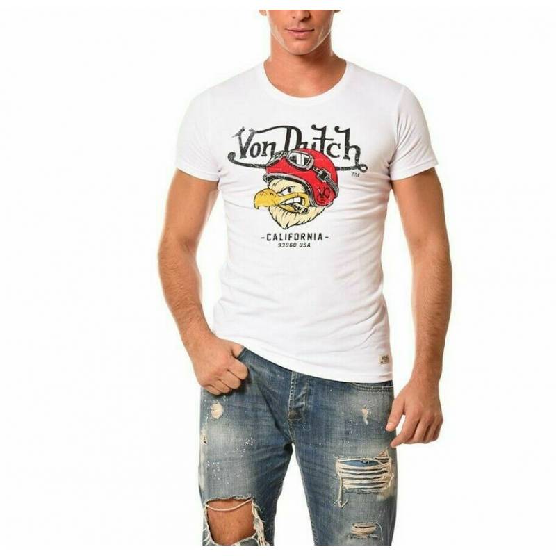 VON DUTCH T-Shirt Homme Coupe Ajustée Col Rond Von Dutch Pick BLANC
