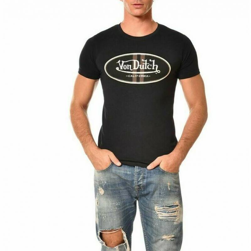 VON DUTCH T-Shirt Homme Col Rond Slim Fit Log Noir