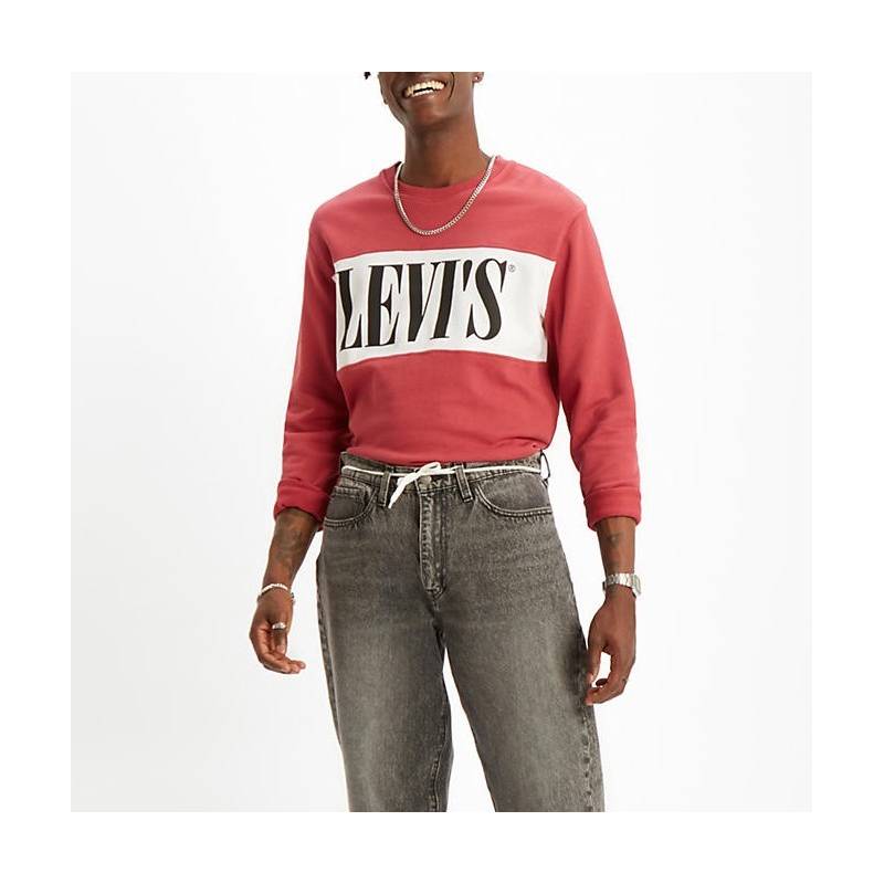 LEVI'S® Sweat LOGO COLORBLOCK CREW EARTH RED/ WHITE/ BLACK Rouge