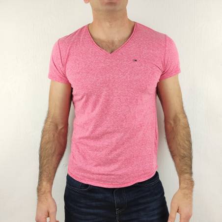 TOMMY JEANS T-shirt col V TJM Basic Bright Cerise Pink Rose