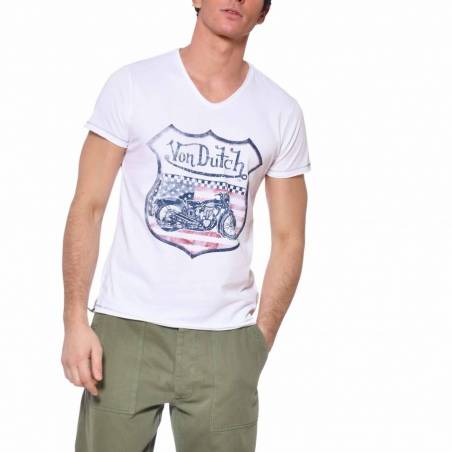 VON DUTCH T-Shirt Col V Coton Homme Over Coloris Blanc