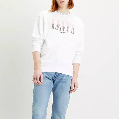 LEVI'S® Sweat RELAXED T2 GRAPHIC CREW - SERIF RELAXED FIT WHITE Blanc